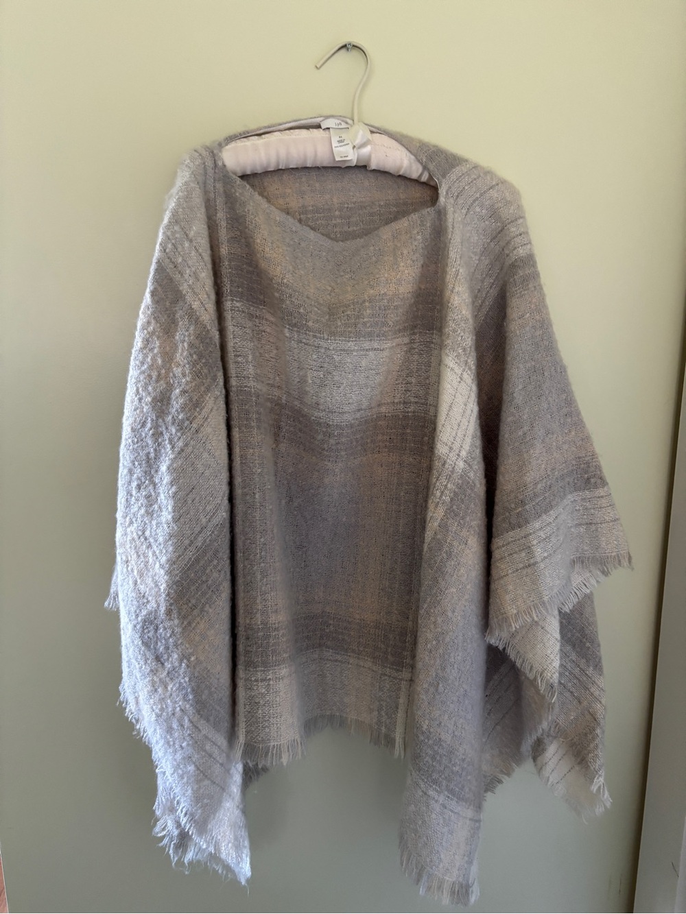 J. Jill Neutral Taupe & Cream Fringe Poncho